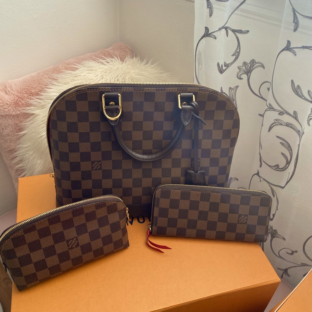 Louis Vuitton Damier Ebene bundle with Alma PM, cosmetic pouch, Clemence wallet